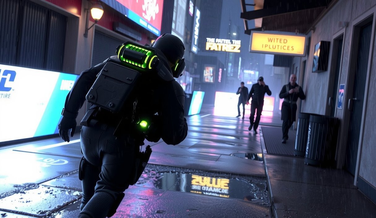 Screenshot from The Anomaly showing cyberpunk action scene